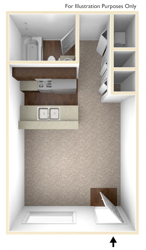 Floor plan for studio, 1 bath, 470 sqft